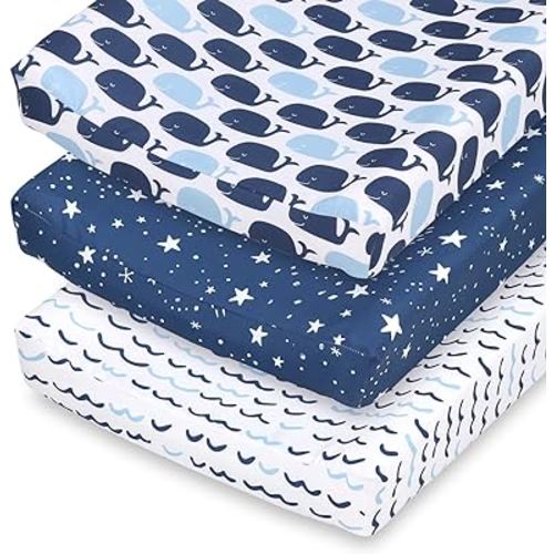 The Peanutshell Changing Pad Covers for Boys or Girls, Unisex 3 Pack, Nautical Whale