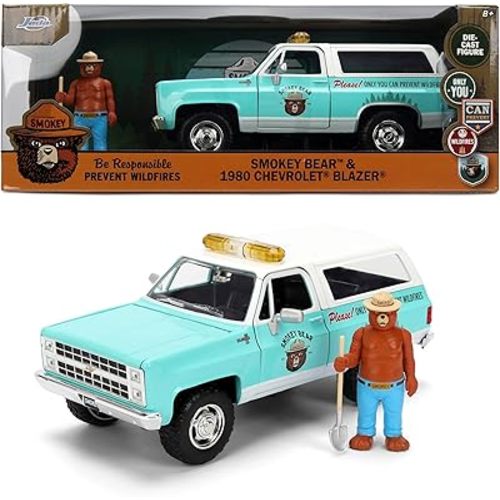 Jada Smokey Bear 1980 Chevy Blazer Die-Cast Car Toys – Smokey Bear Figure – Age 8+