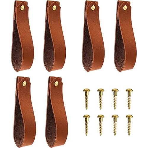 Vin Beauty 6 Pcs Leather Wall Hooks Wall Hanging Strap Leather Curtain Rod Holder Leather Straps Hanger Towel Leather Hook for Towel Bathroom Kitchen Bedroom(Brown)