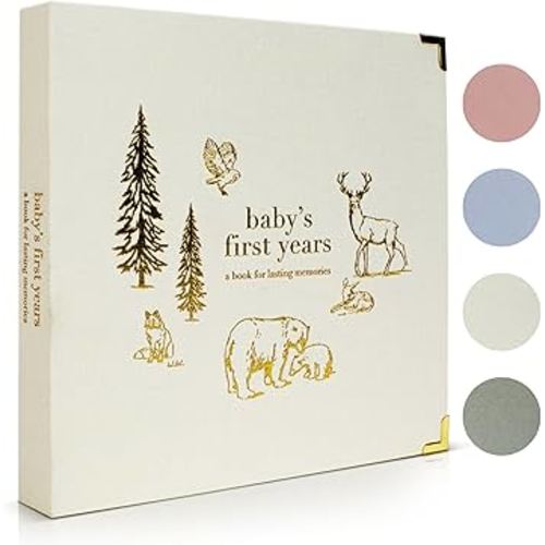 Keepsake Baby Memory Book for Boys and Girls – Timeless First 5 Year Baby Book – Gender Neutral Linen Baby Journal Scrapbook or Photo Album - A Milestone Book to Record Every Event from Birth to Age 5