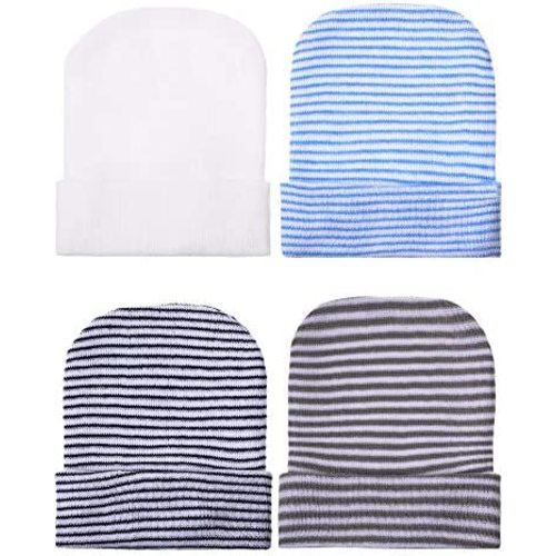 Geyoga Newborn Girl Boy Hat Newborn Beanie Stripes Hat Toddler Soft Caps Infant Cotton Knit Caps for Baby 0-6 Months