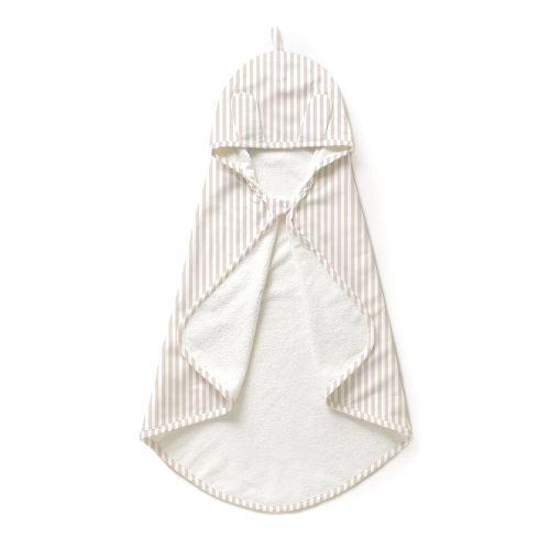 MakeMake Organics Organic Cotton Hooded Towel Baby Toddler GOTS Certified Organic Cotton Beach Poncho Towel Large Absorbent Non Toxic Neutral (Beige Stripes, Diagonally 35"x35")