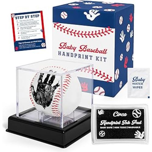 Circa Print Baby Baseball Handprint Ornament Kit, Ink Pad for Baby Hand and Footprints - Unique Baby Keepsake for Dads, Baby Shower Present for New Moms, Newborn Gifts