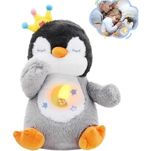 Breathing Penguin Plush, Soft Light Music Sleep Buddy Stuffed Toy