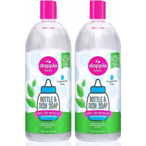 Dapple Baby Fragrance-Free Baby Bottle & Dish Soap Refill - (2 Pack) 30 fl oz - Plant-Powered Cleaner for Bottles, Pump Parts, and Sippy Cups - Removes Milk Film & Odors