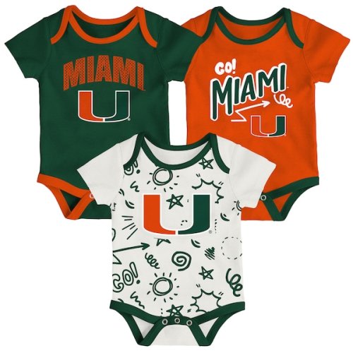 Miami Hurricanes Outerstuff Newborn & Infant Three-Pack All Day Play Bodysuit Set
