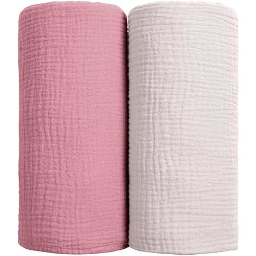 lulumoon Muslin Swaddle Blanket Baby - Cotton Swaddling Blanket Soft Baby Receiving Blanket Neutral 2Pack(Pink)