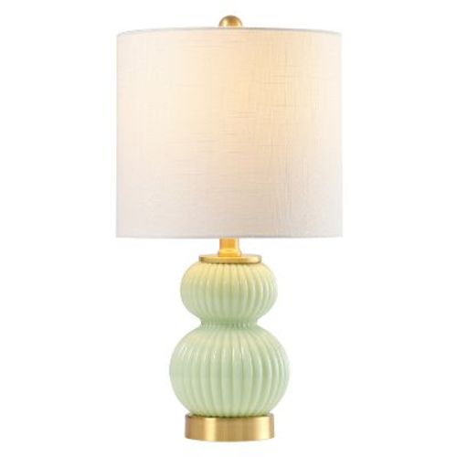 JONATHAN Y Daphne 20" Contemporary Transitional Metal/Glass Ribbed Gourd LED Table Lamp, Mint Green/Brass Gold