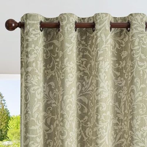 jinchan Sage Floral Blackout Curtians 84 Inch Vintage Grommet 2 Panels
