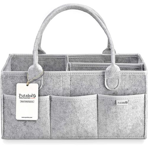 PUTSKA Nursery Storage Basket - Baby Diaper Caddy Organizer for Diaper Station, Newborn Essentials, Baby Shower Gifts and Registry Must-Haves for Boy or Girl