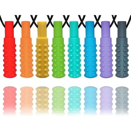 Sensory Chew Necklaces for Boys and Girls, 8 Pack Chew Necklace for Sensory Kids with Autism, ADHD, SPD, Biting, Silicone Oral Sensory Toys for Autism Adults Reduce Chewing Anxiety Fidget
