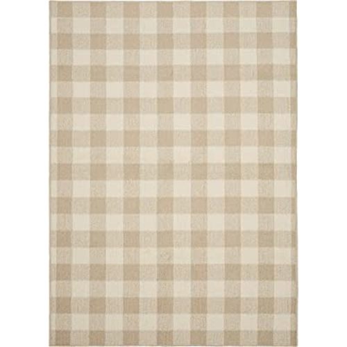 Garland Rug Country Living – Checkered Buffalo Plaid Design, Non-Slip Rubberback, Traditional 5x7 Area Rug for Living Room, Bedroom, Kitchen, Dining Room,Nursery,Tan/Ivory