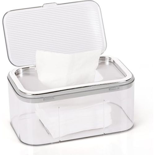 Baby Wipes Dispenser, Wipe Holder & Freshness Keeper - Easy to Open, Large Capacity (Silver)