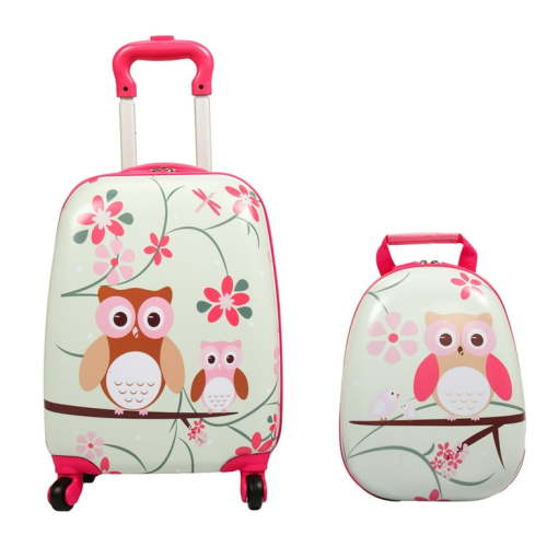 Jaxpety 2Pc Kids Carry-on Luggage and Backpack Upright Hard Side Hard Shell Suitcase 12" 16" Luggage Pink