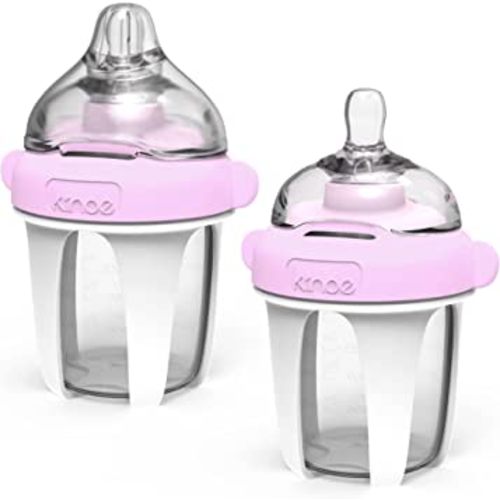 Kiinde Active Latch Silicone Baby Bottle, Anti Colic, Leak Proof, Easy to Clean, Includes 2 Medium Flow Active Latch Nipples with Covers, 4 Ounce, 2 Count, Pink