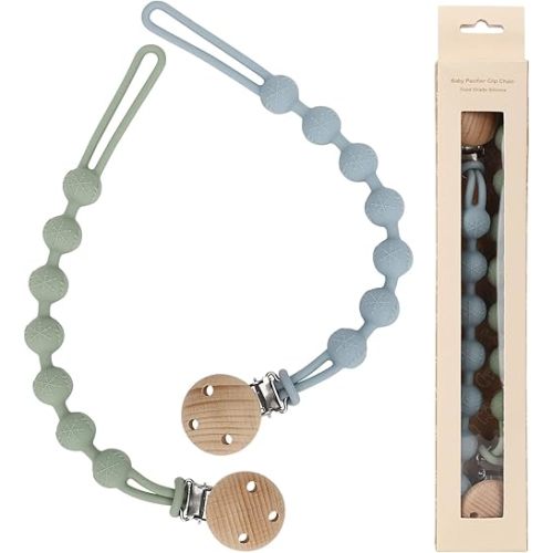 Silicone Pacifier Clips, 2 Pack BPA Free One-Piece Design Pacifier Holder for Baby Boy and Girl 3 Month+, Fit Most Binky & Teether Toys, Best Newborn Shower Gift(Sage, Ether)