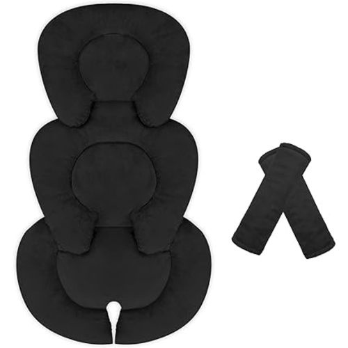 Infant Car Seat Insert Head and Body Support, GFU Reversible Newborn Insert for Carseat with Strap Pads, Soft Stroller Cushion Pillow Insert for Boys and Girls, Fits for Stroller, Swing, Black