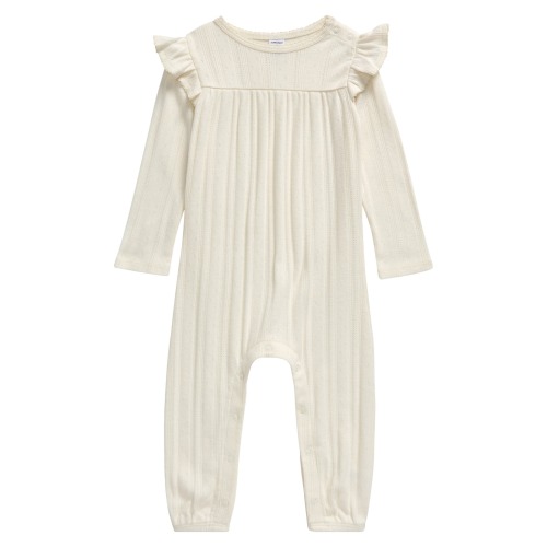 Baby Pointelle Ruffle Romper, 6M, Ivory Egret