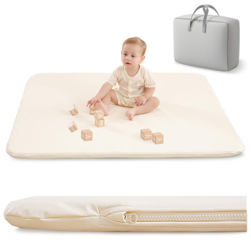 Padded Baby Play Mat for Your Boy or Girl - Extra Thick & Super Soft Vegan Leather Floor Mat Creates A Safe Play Area for Little Ones - Waterproof Crawling Mat for Baby Play on Floor (Beige)
