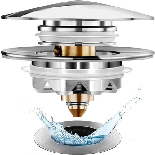 Universal Tub Stopper Bathtub Drain, Pop Up Bathtub Drain Plug and Cover, Replaces Bath Tub Lift and Turn, Tip-Toe and Trip Lever, Easy to Install and Clean, All Brass Plating Process