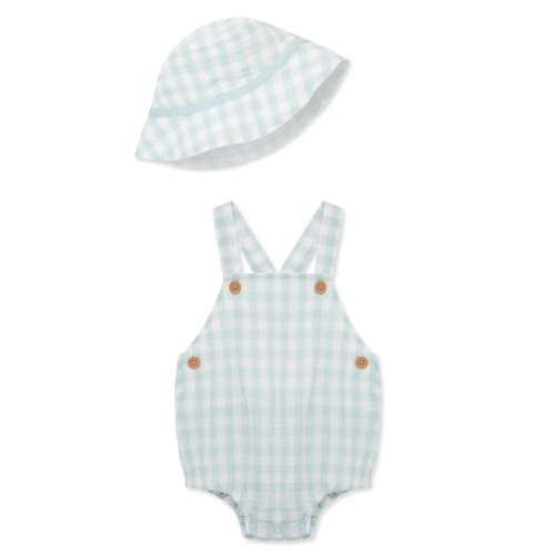 Check Gauze Romper & Hat Set - Little Me