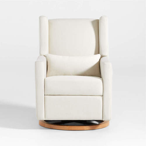 Babyletto Kiwi Cream Nursery Power Glider Recliner Chair with Natural Wood Base