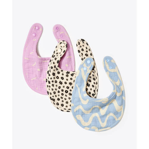 Organic Cotton Muslin Drool Bib Set GOTS Certified Fun Print