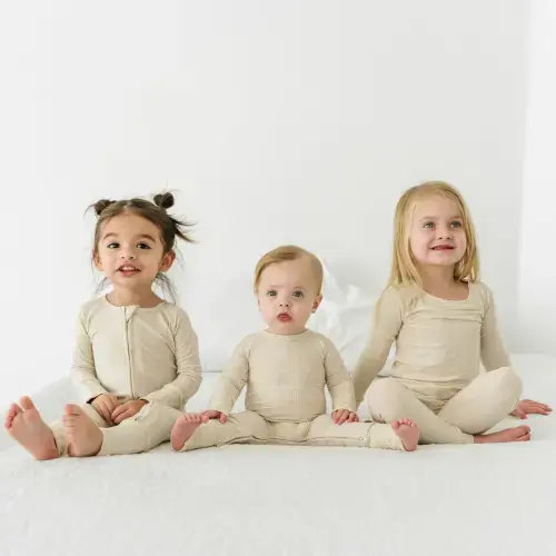Heather Oatmeal Ribbed Zippy - Little Sleepies - SIZE 0-3 months