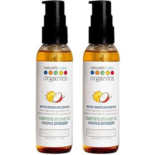 Nature's Baby Gentle Cleansing Bath & Shower Oil Combination For Mom and Baby, Formulated for Dry & Sensitive Skin, No Sulfate, DEA, Preservatives or Paraben, Coconut Pineapple, 4 Oz (2-Pack)