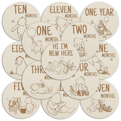 Winnie Baby Milestone Marker for Baby Shower Decorations Centerpieces for Baby Shower Decorations Classic Wood Cutout Shapes Creatures Table Toppers