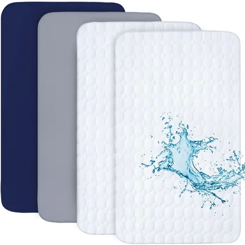 Crib Sheets and Waterproof Crib Mattress Protector 4 Pack Set,Waterproof Crib Sheets Mattress Pad Cover for Baby Boys and Girls, Grey&Navy