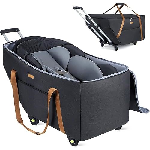 Infant Car Seat Travel Bag with Wheels Fits Chicco KeyFit 30,Nuna Pipa,UPPAbaby MESA, Padded Car Seat Bags for Airplane, Gate Check Bag with Side Pocket, Removable Cover for Air Travel, Black
