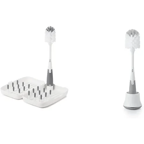 OXO Tot Travel Drying Rack + Bottle Brush Bundle | Portable Cleaning Accessories for Bottles, Parts, and More
