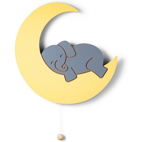 Lumipets Lighted Elephant on Moon, Nursery Night Light, Wall Mounted Lighted, Battery Operated Cloud Light Sign–Lightweight Moon Night Light for Babies, Toddlers, Kids