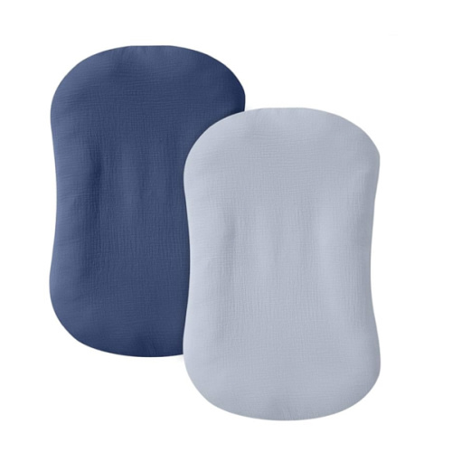 Muslin Baby Lounger Cover 2 Pack, 100% Cotton Infant Lounger Cover, Soft & Breathable Replacement Slipcover, Compatible with Snuggle Me Newborn Lounger (Navy,Light Blue)