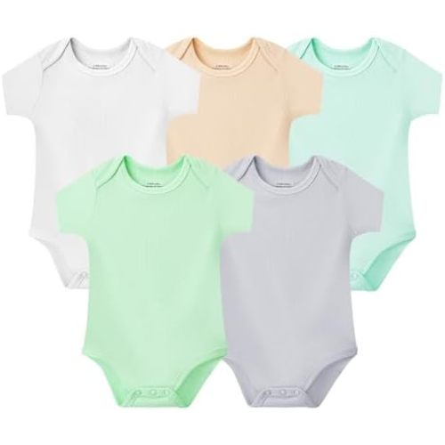 NMK 5-Pack Baby Rayon From Bamboo Bodysuit Boy Girl Clothes Soft Newborn Infant Outfit Short Sleeve Romper