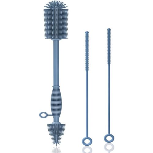 Bottle Brush and Straw Cleaner Set Silicone,Soft Baby Bottle Cleaner Brush,Bendable Straw Cleaning Brush,Long Handle Bottle Brushes for Cleaning (Blue)