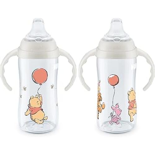 NUK Learner Cup, 10 Oz, Pack of 2, Pooh Bear – Soft Spout, Easy-Grip Handles, BPA Free, Spill Proof Transition Sippy Cup