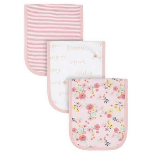 Gerber Baby Girl Burp Cloths, Floral/Pink Stripes, 3 Piece