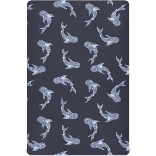 Custom Fitted Crib Sheet for Boys Girls Whale Sharks Baby Crib Sheets Navy Blue Bassinet Sheets Crib Mattress Bed Sheets for Toddler Newborn Infant 27 x 39 in
