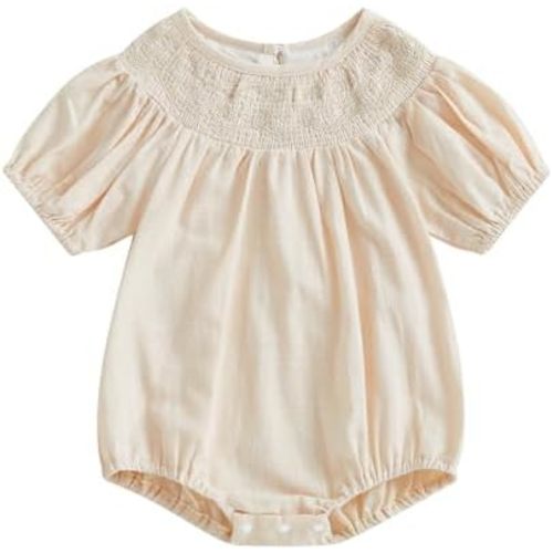 Baby Girl Smocked Bubble Romper Summer Embroidery Puff Sleeve Bodysuit Cotton Infant Clothes