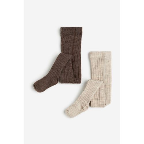 2-pack Wool-blend Tights, Beige/brown