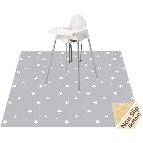 Splat Mat for Under High Chair/Arts/Crafts, WOMUMON Washable Baby Spill Mat Waterproof Anti-Slip Floor Splash Mat, Portable Play Mat and Table Cloth (Star, 51")