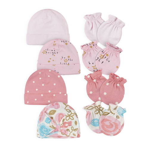 Gerber Baby Girl Caps & Mittens Set, 8-Piece