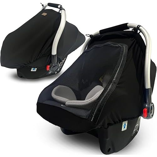 Car-Seat Canopies-Covers for Babies - Durable Baby Car Seat Cover for Boy Girl,Privacy and Sun Shield Protetion with Bug Net Dustproof for Infants Car Seat Spring Summer