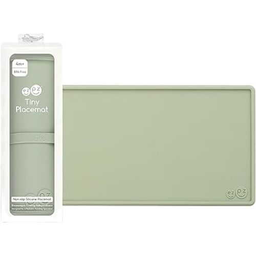 ezpz Tiny Placemat - 6 Months+ (Sage) - Non-Slip, 100% Silicone Placemat for Toddlers and Babies - Fits on Most Highchair Trays - Rolls-Up - Dishwasher Safe