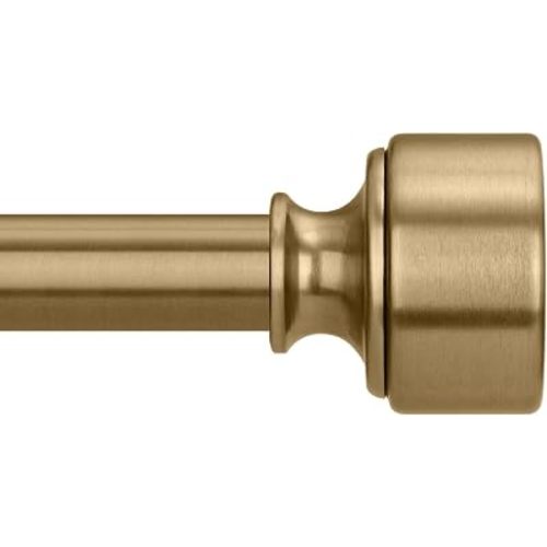 Warm Gold Curtain Rods for Windows 48 to 84 Inch, Heavy Duty Brass Curtain Rod, 1" Diameter Adjustable Gold Window Treatment Rods with Vintage Brushed Metal Finials for Bedroom Living Room Farmhouse
