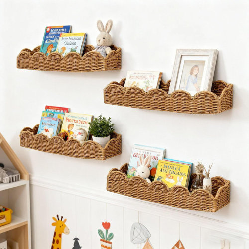 Latitude Run® Floating Rattan/wicker Wall Shelves – Set Of 4 Wall-mounted Woven Book & Decor Shelves (natural/wicker Finish) | Wayfair