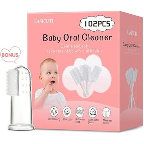 102PCS Baby Tongue Cleaner,Baby Oral Cleaner Newborn Baby Toothbrush,Disposable Infant Toothbrush Clean Baby Mouth,Gauze Gum Cleaner Stick Dental Care for 0-36 Month Baby+1 Finger Toothbrush with Case