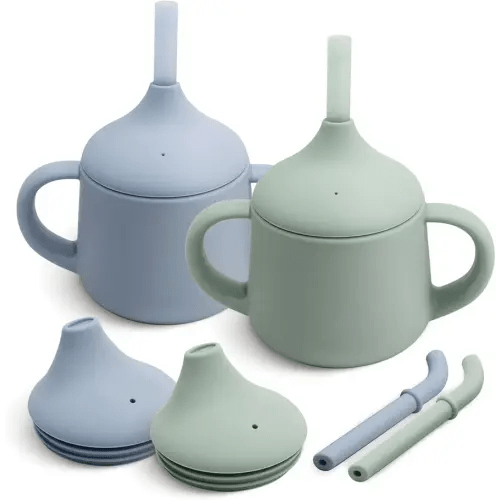 Moonkie Silicone Baby Sippy Cups | 3 Stages Training Cup Straw Cup for Infants Toddlers and Kid | 4 oz 2Pack